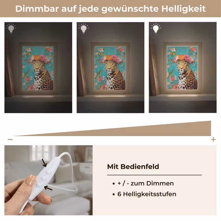 Luipaard - Bloemen - Kroon Light Box met kabel (Tafellamp) klein -USP_dimbaarDE