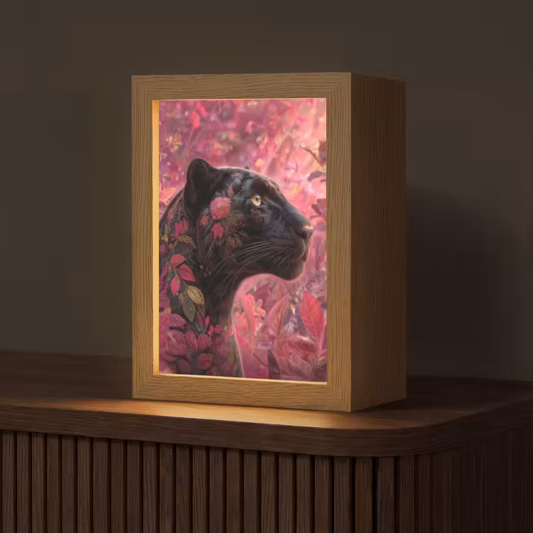 Luipaard - Bloemen - Roze Light Box met kabel (Tafellamp) klein -z3d_website