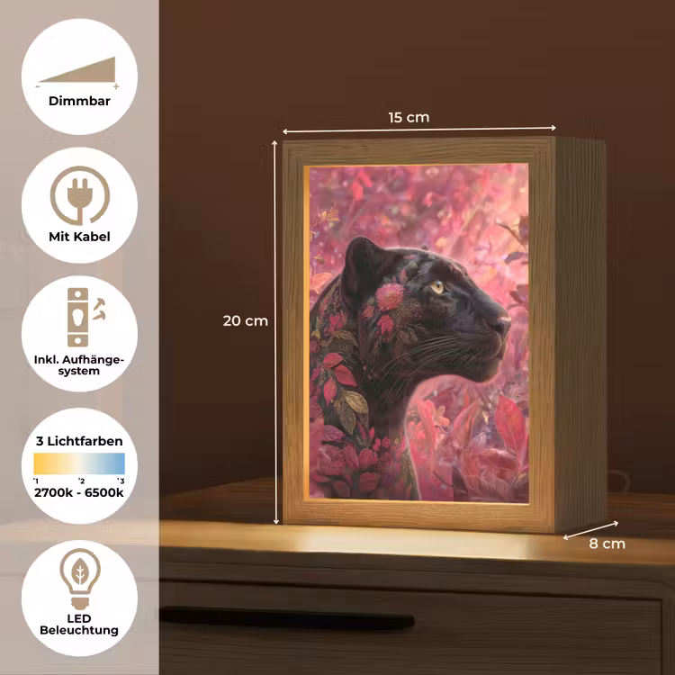 Luipaard - Bloemen - Roze Light Box met kabel (Tafellamp) klein -USP_DE