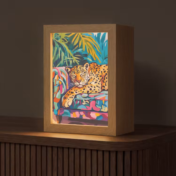 Luipaard - Kleurrijk - Tropisch Light Box met kabel (Tafellamp) klein -z3d_website