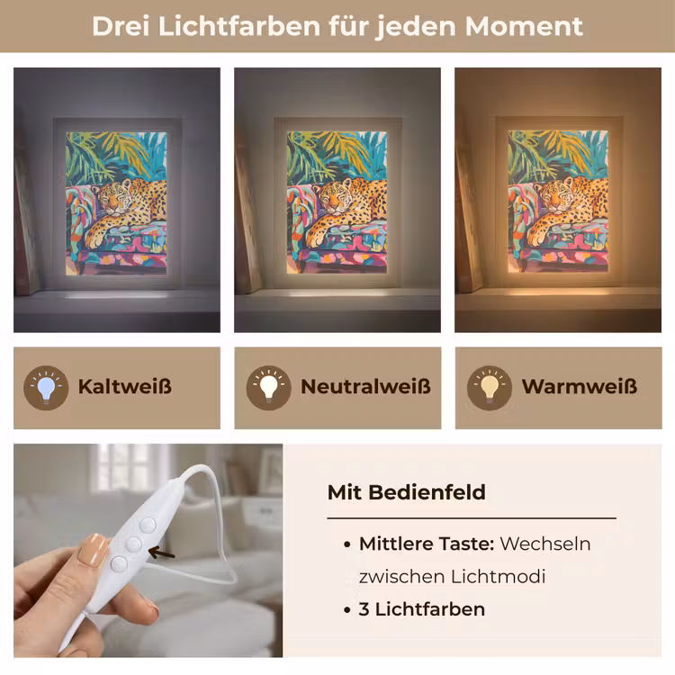 Luipaard - Kleurrijk - Tropisch Light Box met kabel (Tafellamp) klein -USP_lichtkleurDE