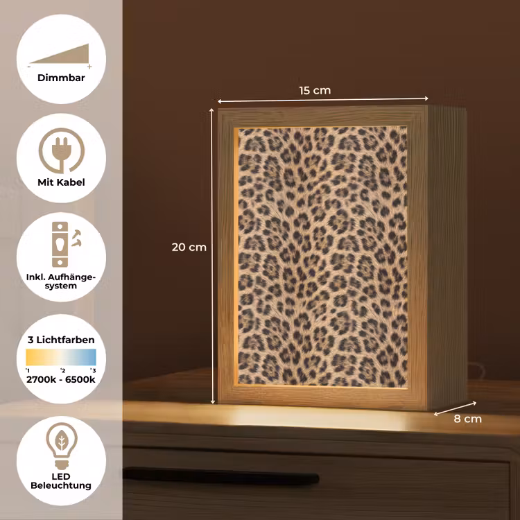 Luipaard - Vacht - Klassiek - Bruin Light Box met kabel (Tafellamp) klein -USP_DE