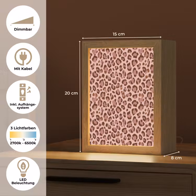 Luipaard - Patroon - Roze Light Box met kabel (Tafellamp) klein 925 -USP_DE