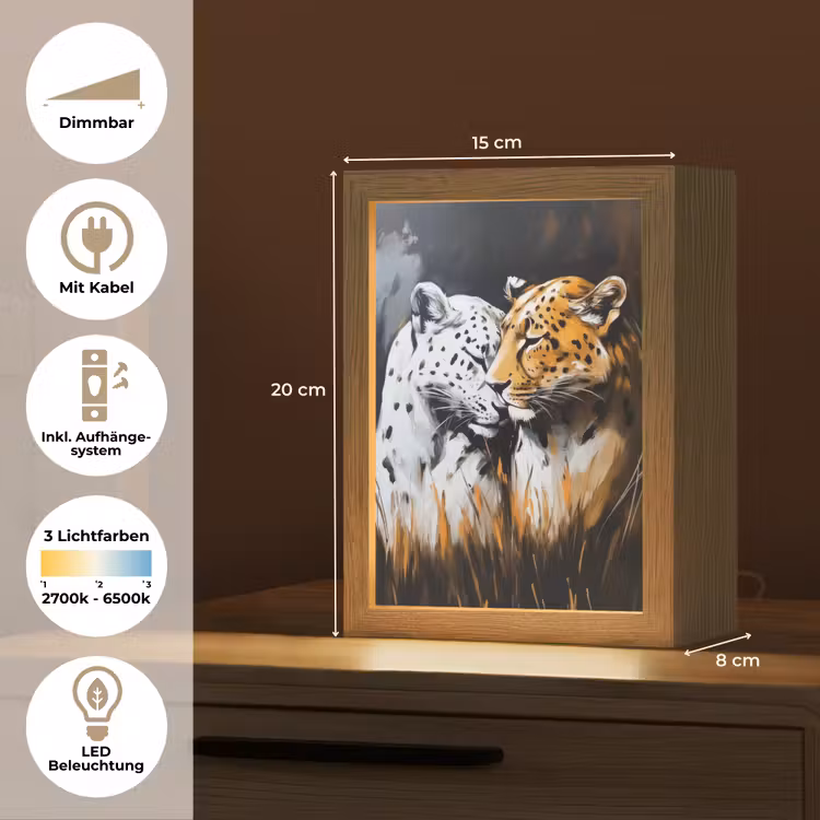 Luipaard - Oranje - Wit - Gras Light Box met kabel (Tafellamp) klein -USP_DE