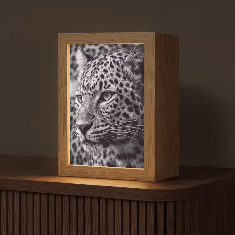 Luipaard - Zwart - Wit - Oog Light Box met kabel (Tafellamp) klein -z3d_website