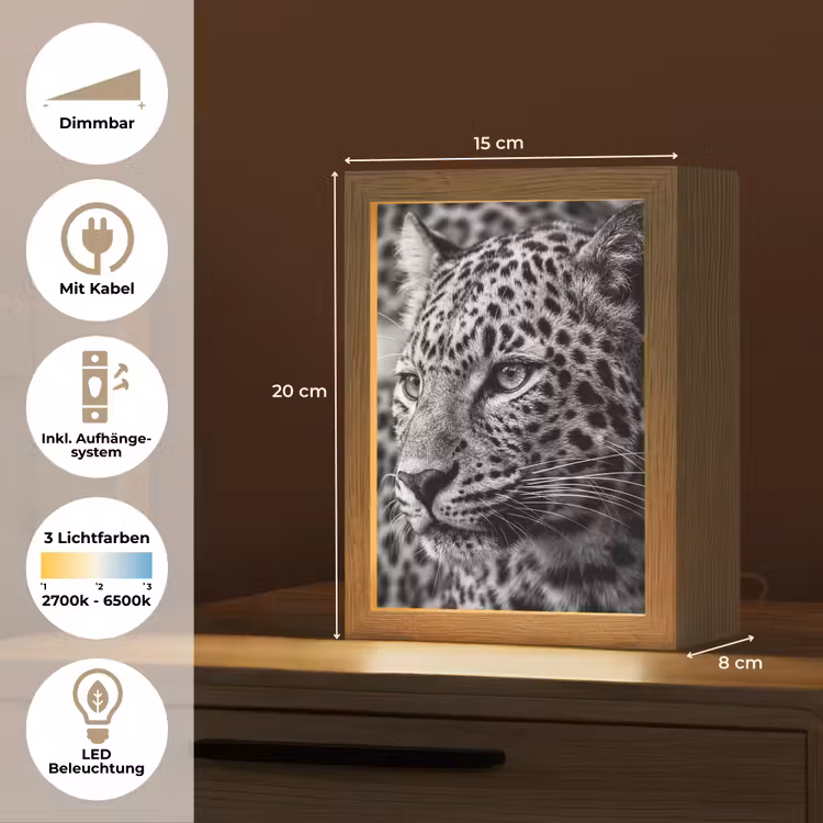 Luipaard - Zwart - Wit - Oog Light Box met kabel (Tafellamp) klein -USP_DE