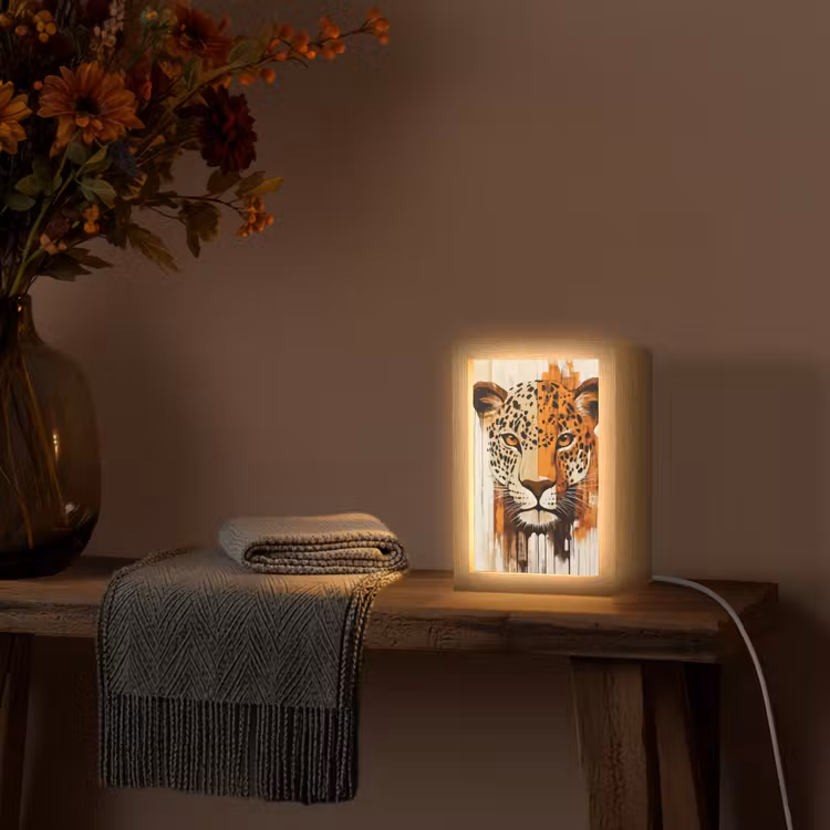 Luipaard - Symmetrisch - Strepen Light Box met kabel (Tafellamp) klein -sfeer4