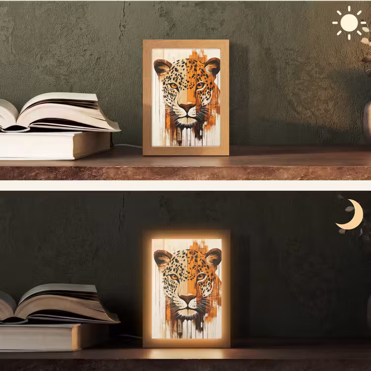 Luipaard - Symmetrisch - Strepen Light Box met kabel (Tafellamp) klein -sfeer3