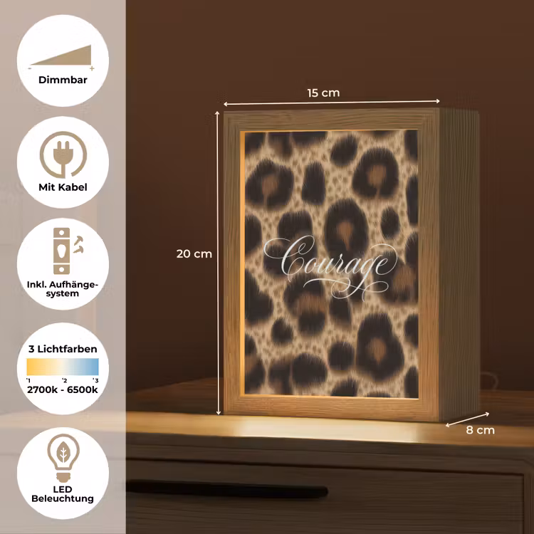 Luipaardprint - Bruin - Courage - Sierlijk Light Box met kabel (Tafellamp) klein -USP_DE