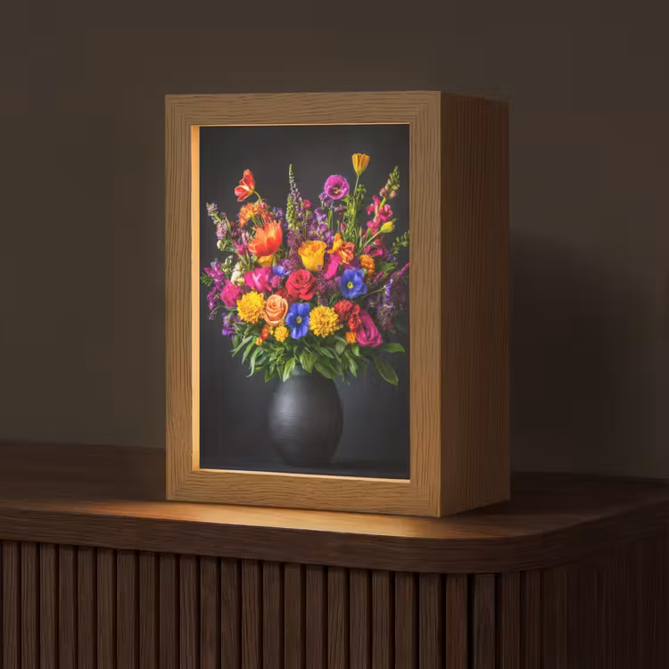 Felgekleurd - Bloemen - Vaas Light Box met kabel (Tafellamp) klein -z3d_website