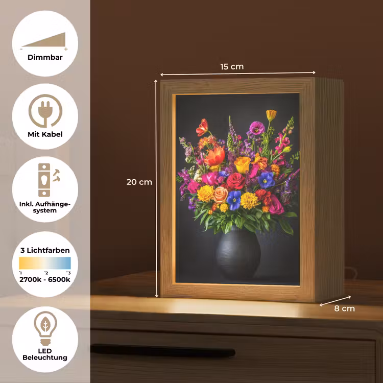 Felgekleurd - Bloemen - Vaas Light Box met kabel (Tafellamp) klein -USP_DE