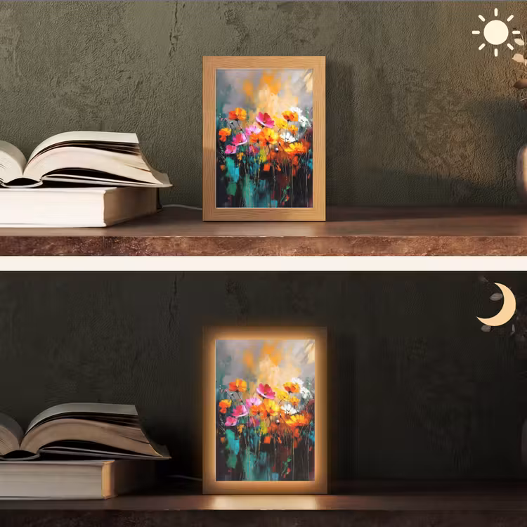 Felgekleurd - Bloemblaadjes - Abstract Light Box met kabel (Tafellamp) klein -sfeer3