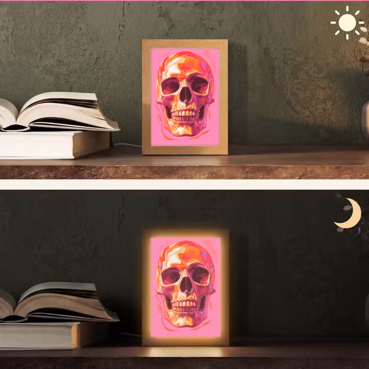 Felroze - Tanden - Schedel Light Box met kabel (Tafellamp) klein -sfeer3