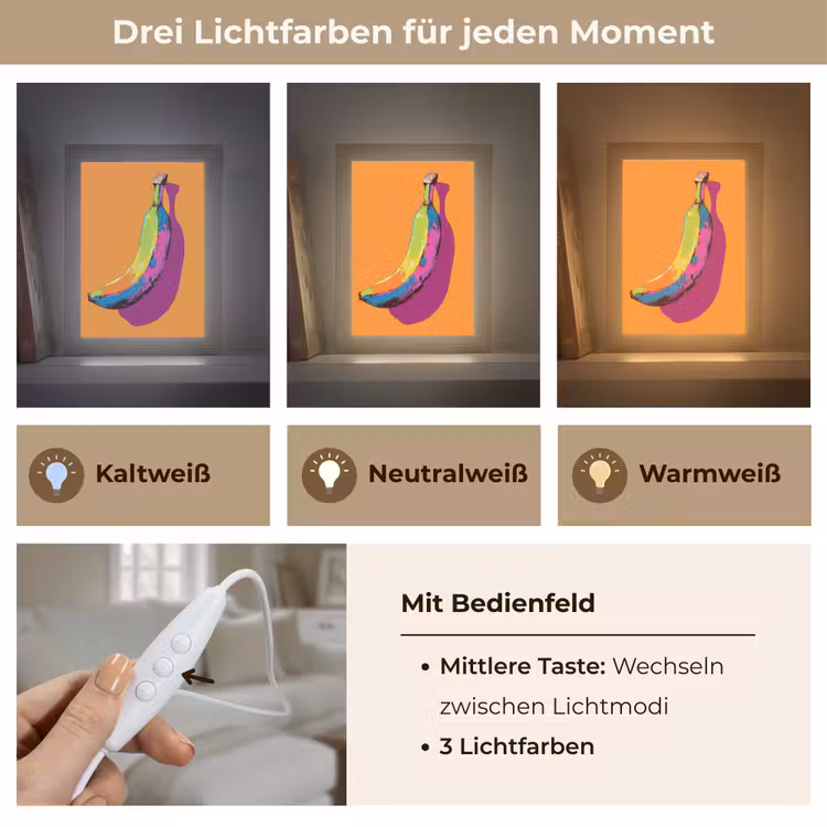 Felle kleuren - Banaan - popart Light Box met kabel (Tafellamp) klein -USP_lichtkleurDE