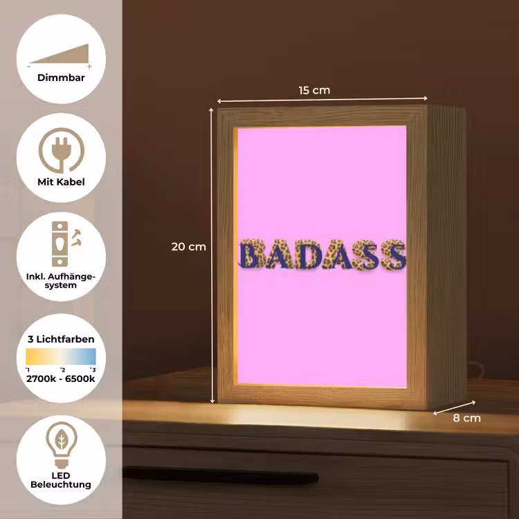 Felroze - Badass - Panterprint - Schaduw Light Box met kabel (Tafellamp) klein -USP_DE