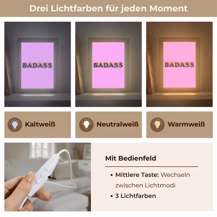 Felroze - Badass - Panterprint - Schaduw Light Box met kabel (Tafellamp) klein -USP_lichtkleurDE