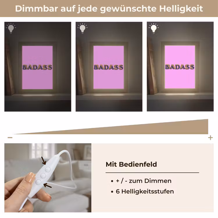 Felroze - Badass - Panterprint - Schaduw Light Box met kabel (Tafellamp) klein -USP_dimbaarDE