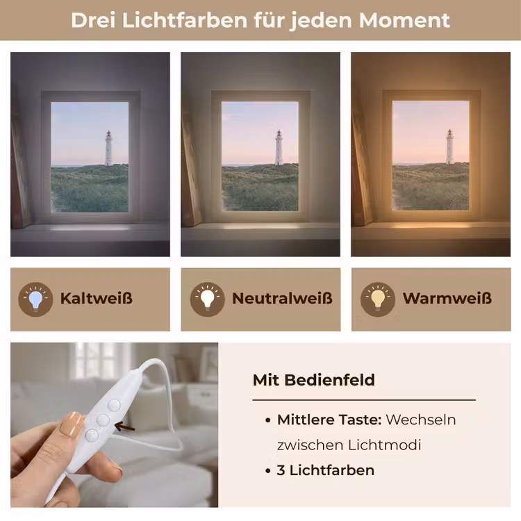 Vuurtoren - Duinlandschap - Zee Light Box met kabel (Tafellamp) klein -USP_lichtkleurDE