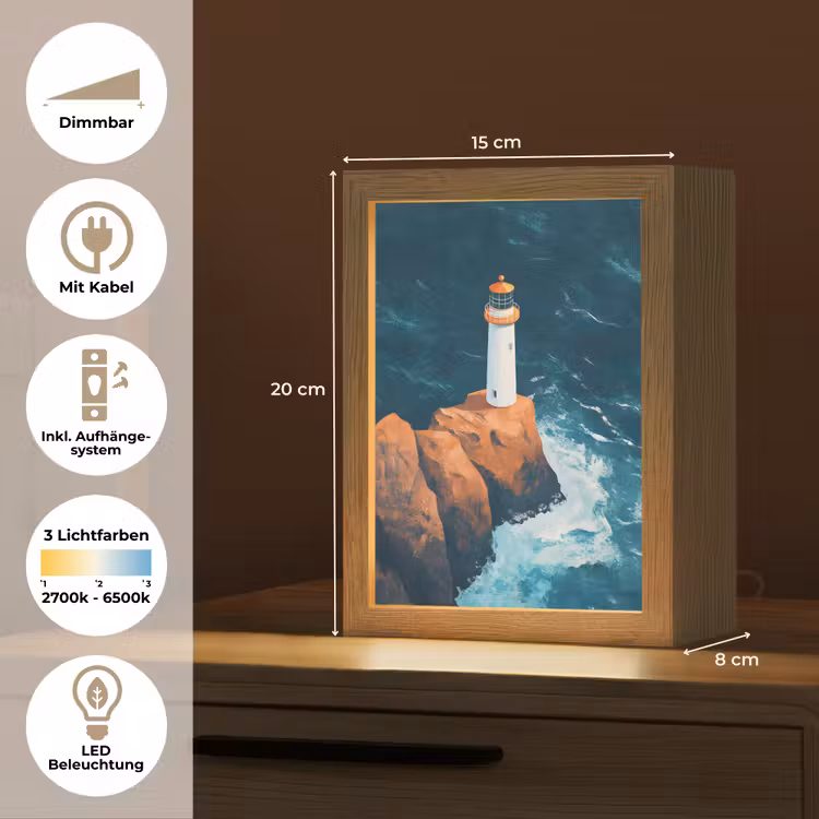 Vuurtoren - Rots - Zee - Golven Light Box met kabel (Tafellamp) klein -USP_DE