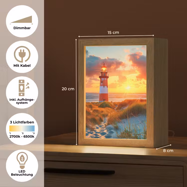 Vuurtoren - Zonsondergang - Duinen - Horizon Light Box met kabel (Tafellamp) klein -USP_DE