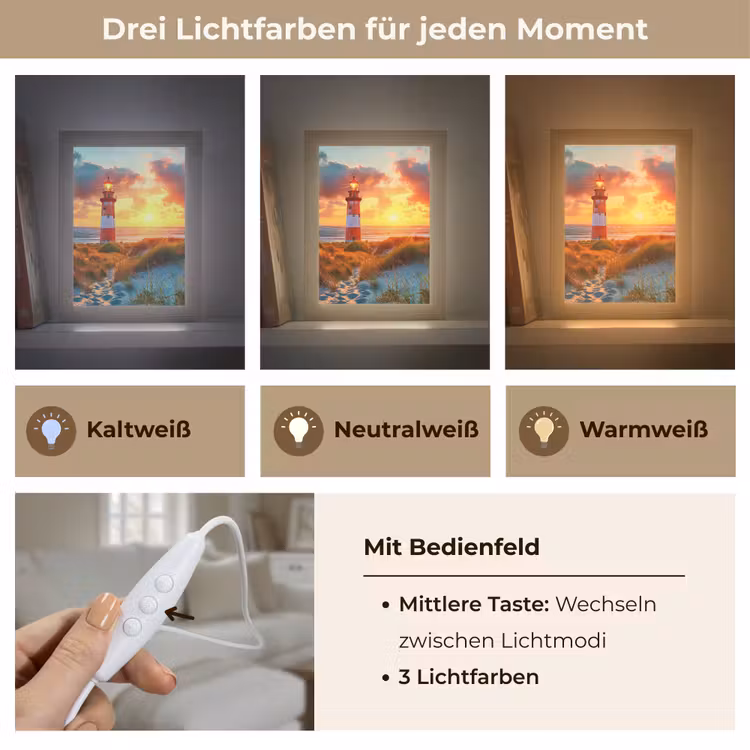 Vuurtoren - Zonsondergang - Duinen - Horizon Light Box met kabel (Tafellamp) klein -USP_lichtkleurDE