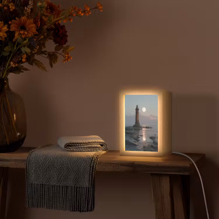 Vuurtoren - Stenen - Water - Maan Light Box met kabel (Tafellamp) klein -sfeer4