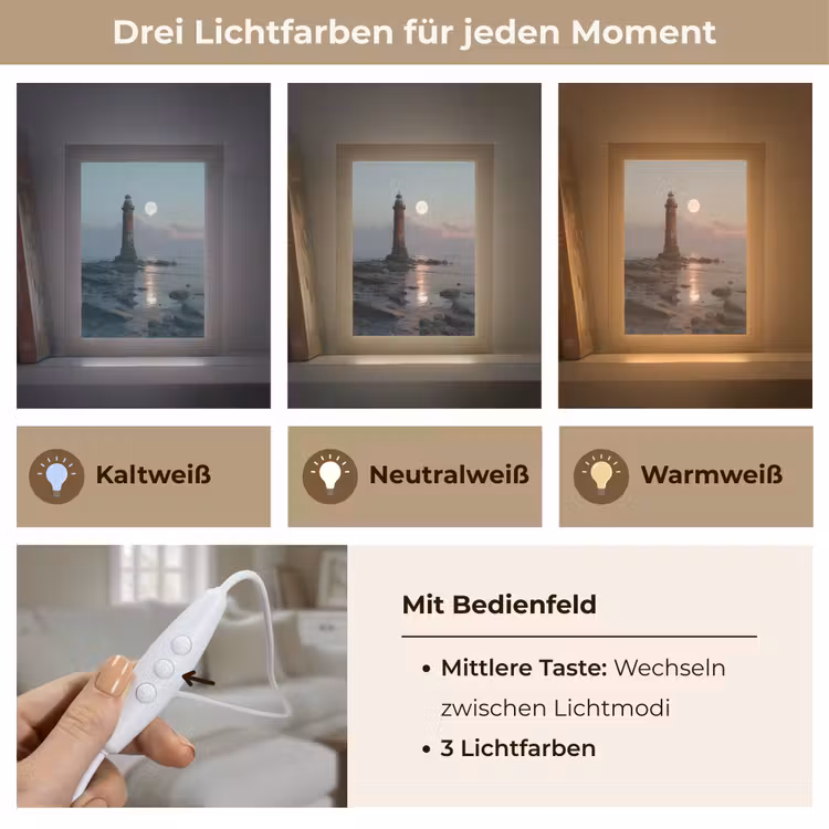 Vuurtoren - Stenen - Water - Maan Light Box met kabel (Tafellamp) klein -USP_lichtkleurDE