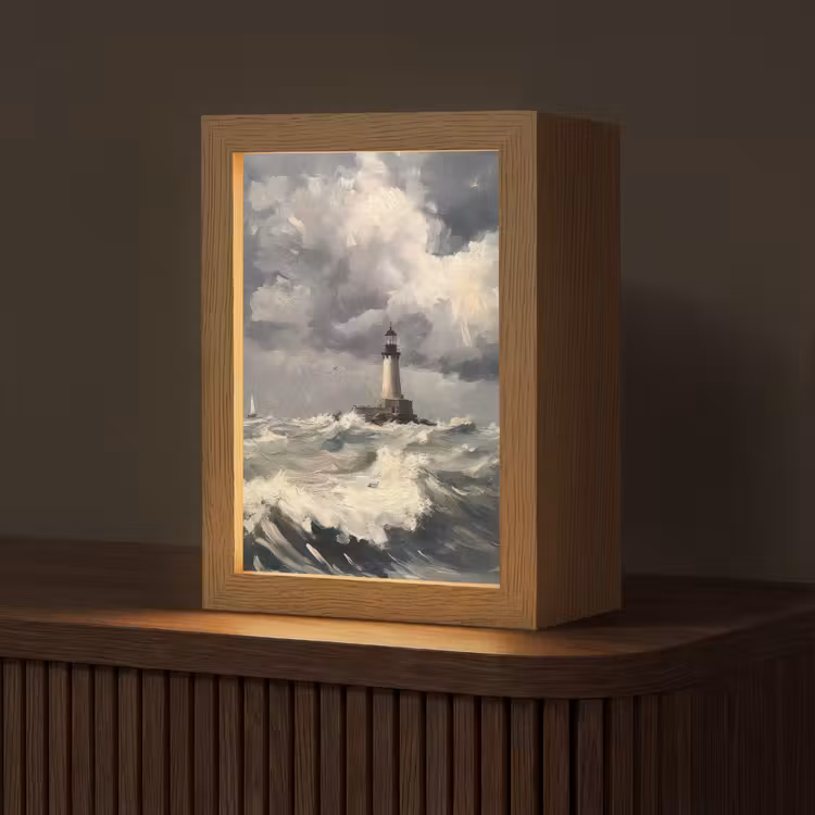 Vuurtoren - Golven - Storm Light Box met kabel (Tafellamp) klein -z3d_website
