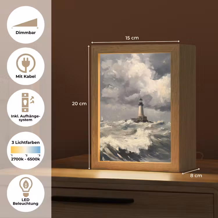 Vuurtoren - Golven - Storm Light Box met kabel (Tafellamp) klein -USP_DE