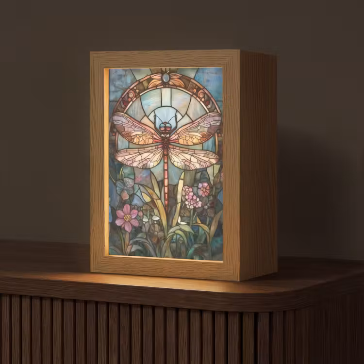 Libelle - Mozaïek - Bloemen - Kleurrijk Light Box met kabel (Tafellamp) klein -z3d_website