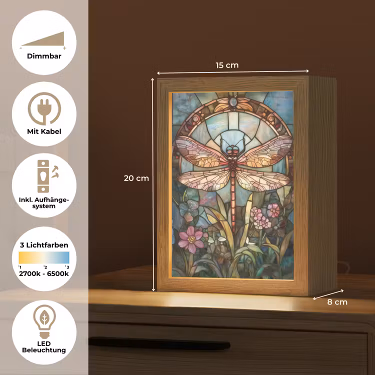 Libelle - Mozaïek - Bloemen - Kleurrijk Light Box met kabel (Tafellamp) klein -USP_DE
