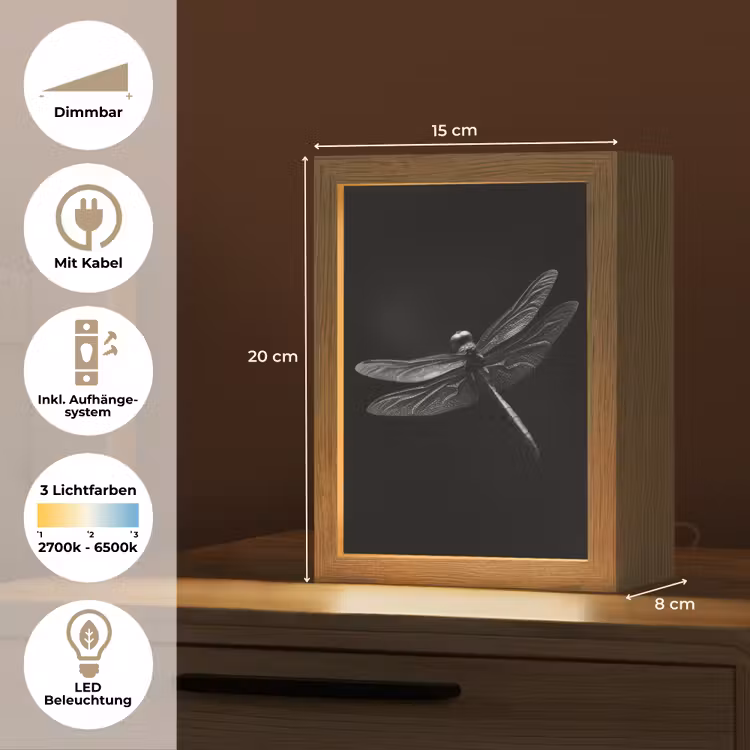 Libelle - Dieren - Zwart - Insect Light Box met kabel (Tafellamp) klein -USP_DE