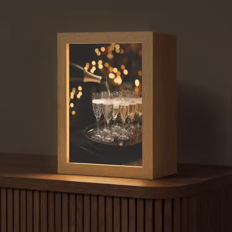 Lichtjes - Champagne - Dienblad - Glazen Light Box met kabel (Tafellamp) klein -z3d_website