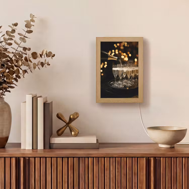 Lichtjes - Champagne - Dienblad - Glazen Light Box met kabel (Tafellamp) klein -sfeer2