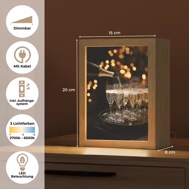 Lichtjes - Champagne - Dienblad - Glazen Light Box met kabel (Tafellamp) klein -USP_DE