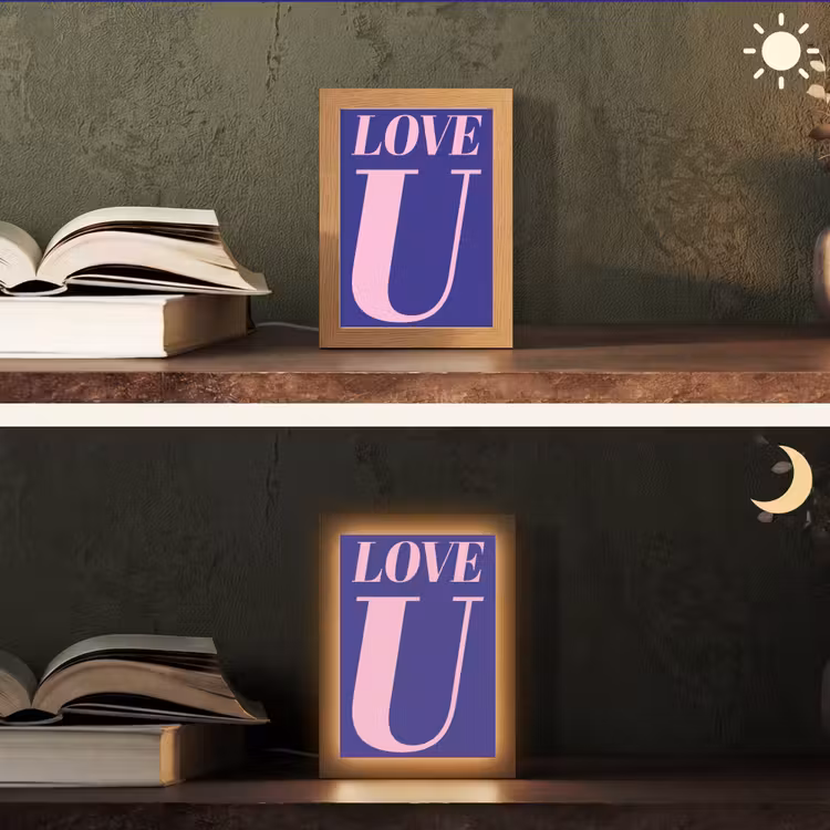 Love - Blauw - Valentijn Light Box met kabel (Tafellamp) klein -sfeer3
