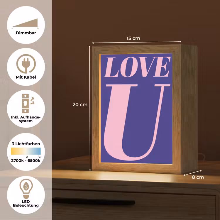 Love - Blauw - Valentijn Light Box met kabel (Tafellamp) klein -USP_DE