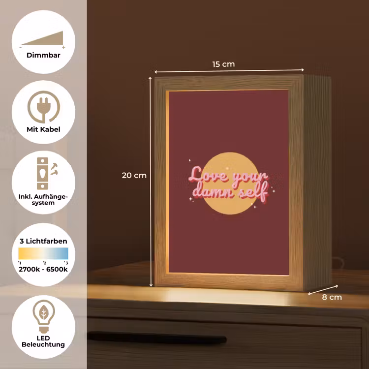 love your damn self - Cirkel - Glitter - Rood Light Box met kabel (Tafellamp) klein -USP_DE