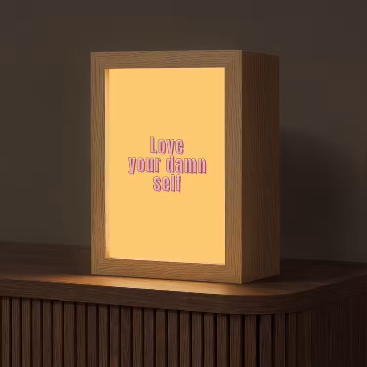 Love yourself - Roze - Geel Light Box met kabel (Tafellamp) klein -z3d_website