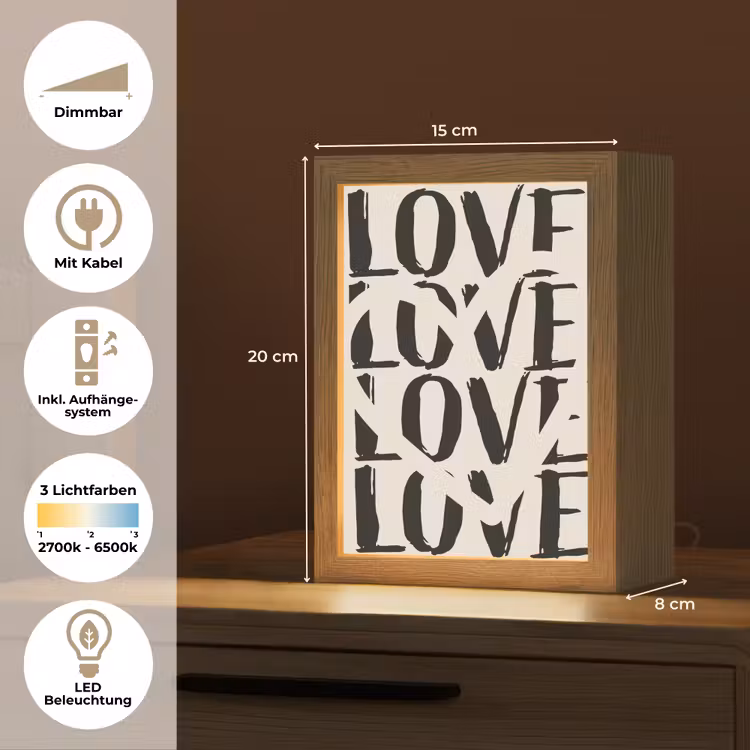 Love - Hart - Beige Light Box met kabel (Tafellamp) klein -USP_DE