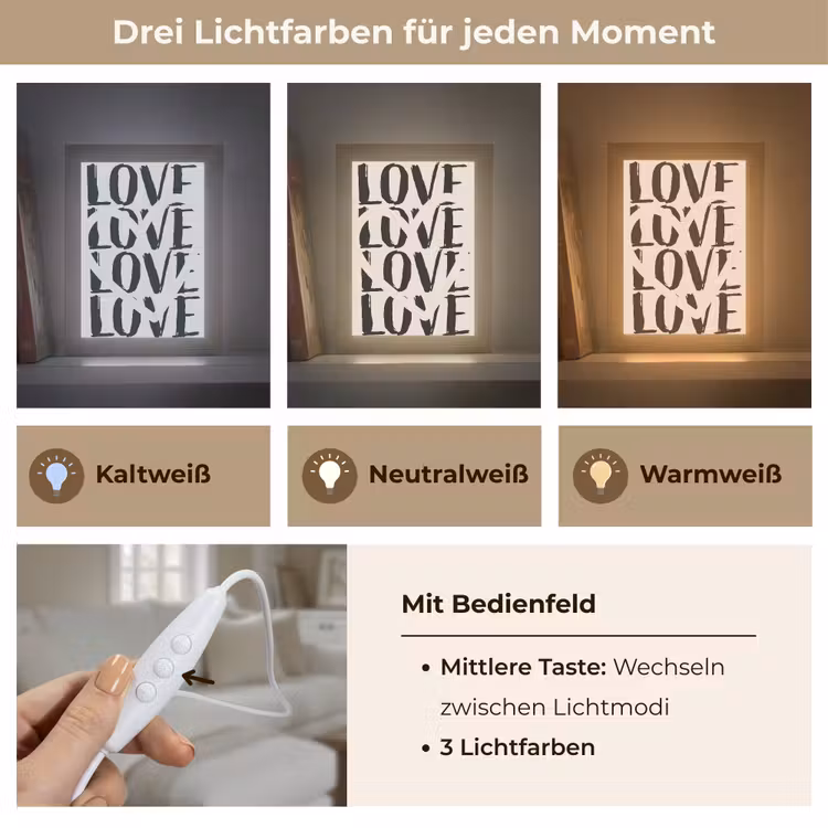 Love - Hart - Beige Light Box met kabel (Tafellamp) klein -USP_lichtkleurDE