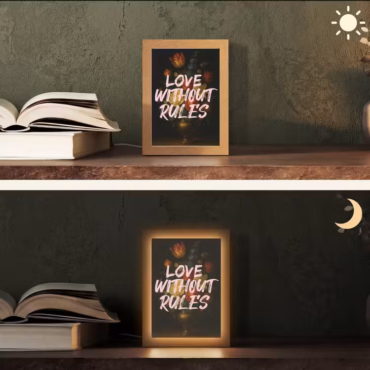 Liefde - Modern - Bloemen Light Box met kabel (Tafellamp) klein -sfeer3