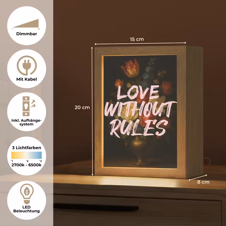 Liefde - Modern - Bloemen Light Box met kabel (Tafellamp) klein -USP_DE
