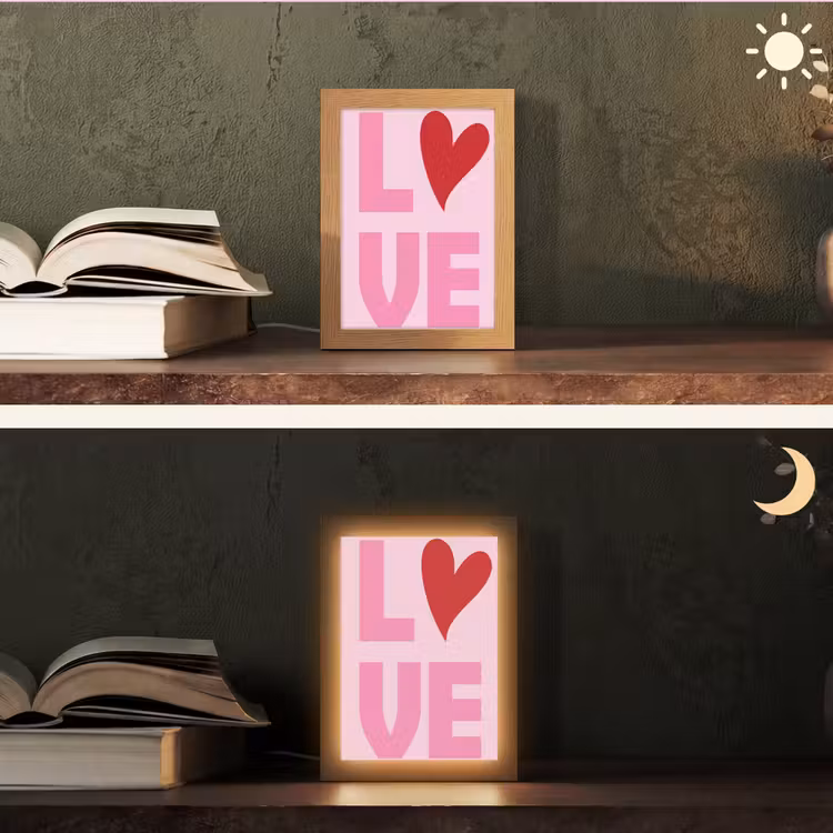 Love - Roze - Hart - Valentijn Light Box met kabel (Tafellamp) klein -sfeer3
