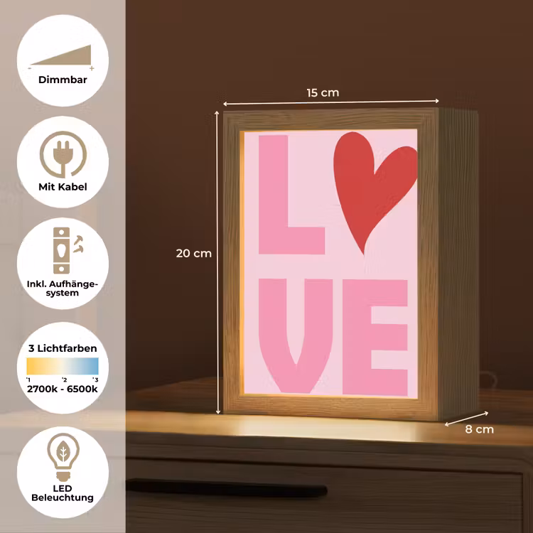 Love - Roze - Hart - Valentijn Light Box met kabel (Tafellamp) klein -USP_DE