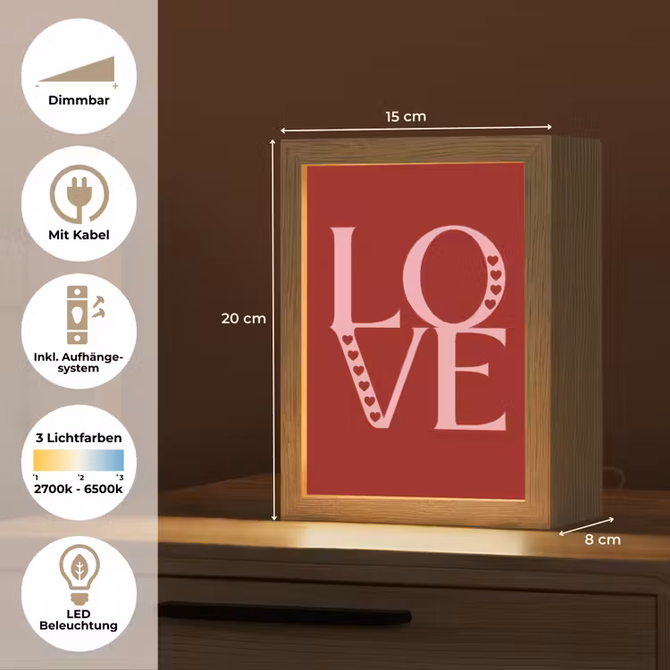 Love - Rood - Hatjes Light Box met kabel (Tafellamp) klein -USP_DE