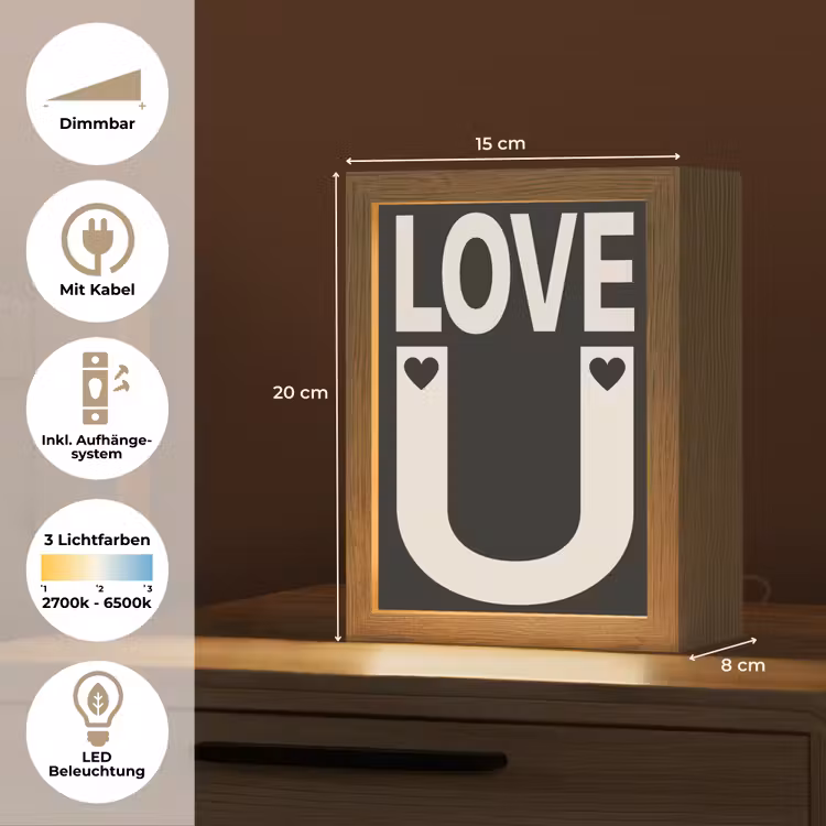 Love - Zwart - Minimalistisch Light Box met kabel (Tafellamp) klein -USP_DE