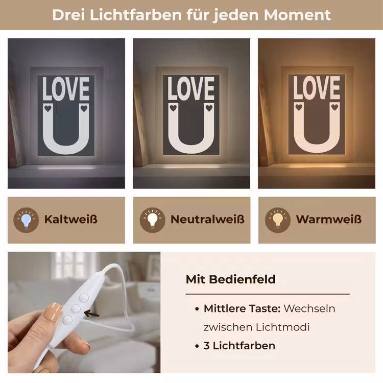 Love - Zwart - Minimalistisch Light Box met kabel (Tafellamp) klein -USP_lichtkleurDE