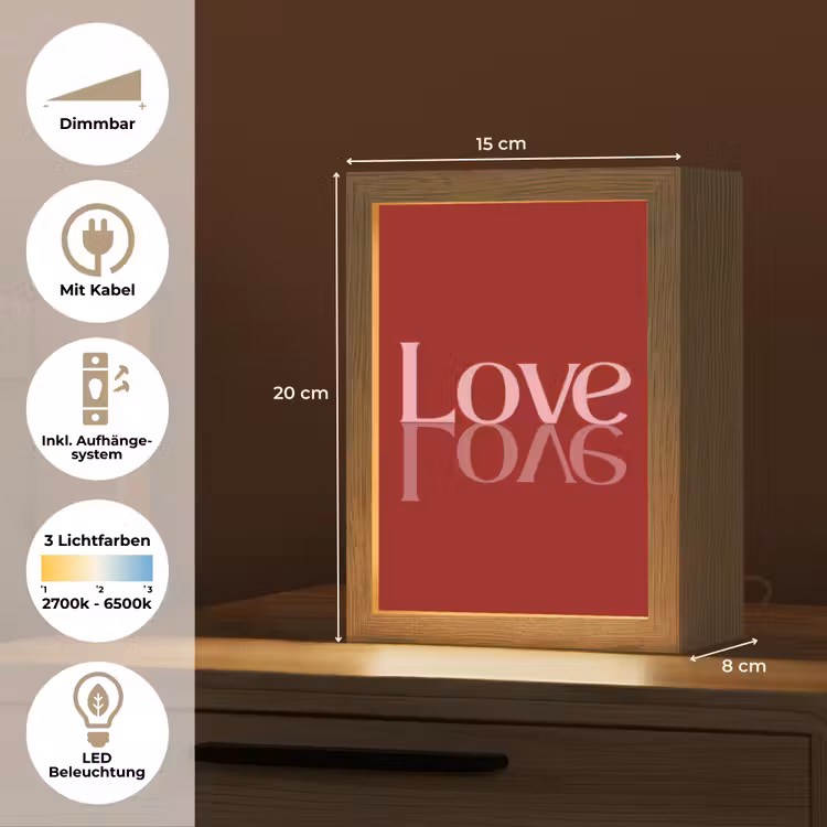 Love - Spiegeling - Rood Light Box met kabel (Tafellamp) klein -USP_DE