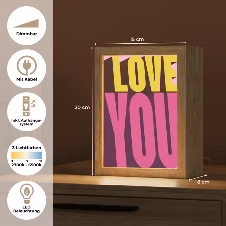 Love - Tekst - Roze - Valentijn Light Box met kabel (Tafellamp) klein -USP_DE